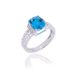 Swiss Blue Topaz Diamond Ring